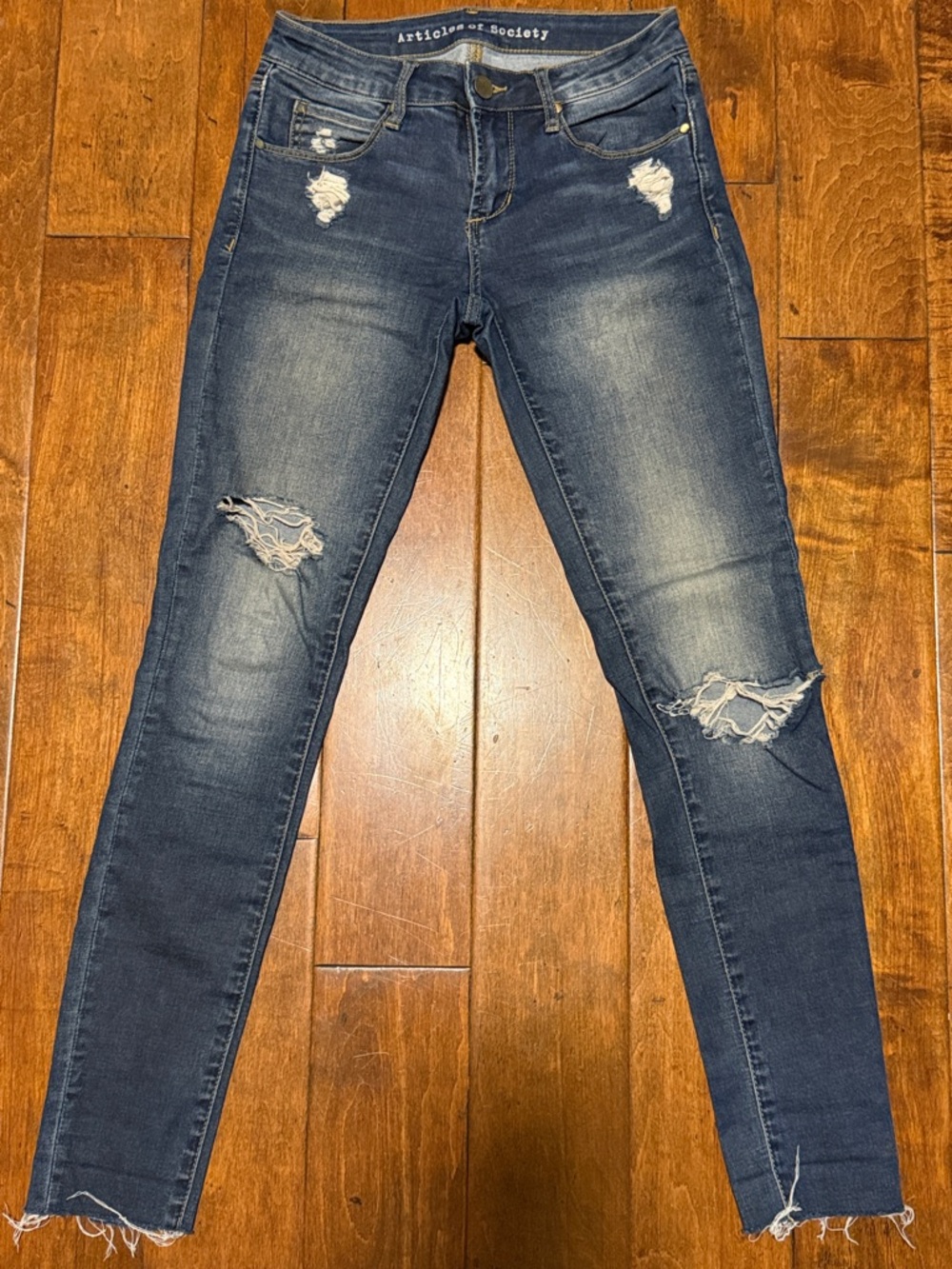 Articles Of Society Blue Distressed Skinny Jeans Size 24